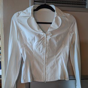 Anne Fontaine White "Nara" Cotton Stretch Long Sleeve Zip Shirt B…